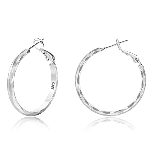 Sterling Silver Hoop Earrings - Diamond-Cut Circle Hoops, Hypoallergenic, 3mm Thin, Oversize 20/30/40/50/60mm - color: Silver,30mm
