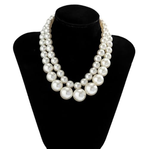 Layered Big Pearl Choker Necklaces for Women Fashion Adjustable Faux Pearls Necklaces Chunky White Large Beaded Necklace Jewelry Accessories
