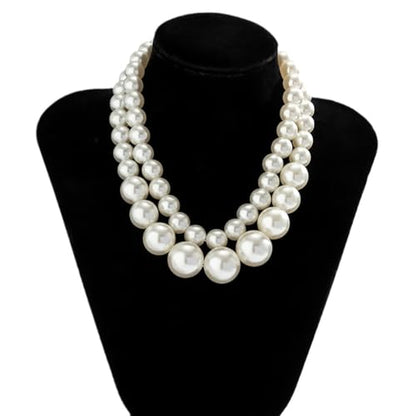 Layered Big Pearl Choker Necklaces for Women Fashion Adjustable Faux Pearls Necklaces Chunky White Large Beaded Necklace Jewelry Accessories