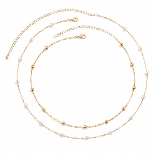 Gold Chain Belt for Women, 14K Gold Plated Layered Pearl Shell Belly Chain, Adjustable Gold Waist Chain and Beach Waist Chain Body Jewelry for Bikini Summer Outfits - color: Moonlight Platinum