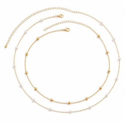 Gold Chain Belt for Women, 14K Gold Plated Layered Pearl Shell Belly Chain, Adjustable Gold Waist Chain and Beach Waist Chain Body Jewelry for Bikini Summer Outfits - color: Moonlight Platinum