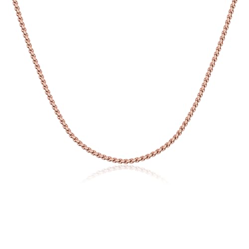 Eusense Stainless Steel Chain Necklace for Men Women Rolo/Wheat/Snake/Box Chain, 2-3MM, 20-24 Inches with Delicate Gift Box - color: Rose Gold-Plated, size: 20+2 Inches Length, style: Rolo Chain-2MM Width