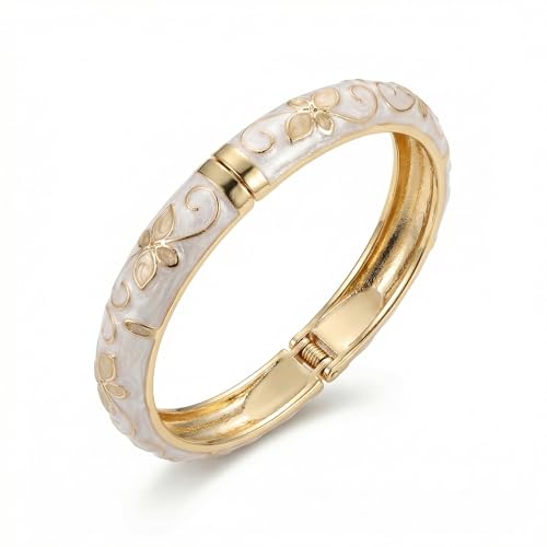 Cloisonne Bracelet Flower Enamel Floral Bangle Bangles White Vintage Bracelets for Women Chunky Gold Plated Stackable Trendy Jewelry