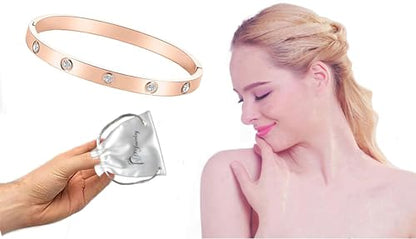 Stainless Steel for Ladies Men Bracelet Bangle Yellow 18k Gold Plated Diamonique CZ stone crystal - color: rose