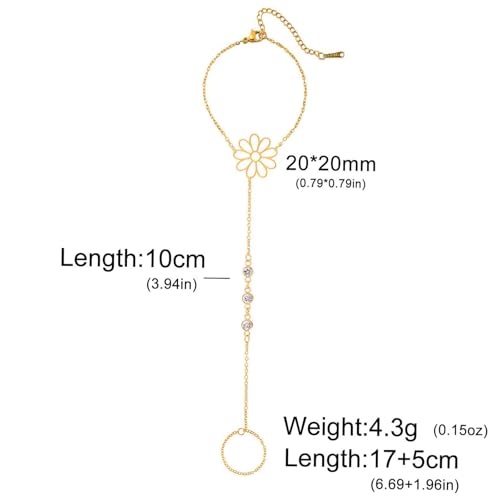 UNIFT Hand Chain Bracelets for Women Set Stainless Steel Adjustable Heart or Four-Leaf Clover Ring Chain Bracelet Trendy Dainty Jewelry Set Gifts - color: gold 3