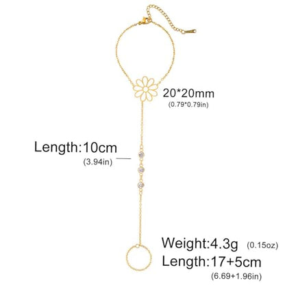 UNIFT Hand Chain Bracelets for Women Set Stainless Steel Adjustable Heart or Four-Leaf Clover Ring Chain Bracelet Trendy Dainty Jewelry Set Gifts - color: gold 3