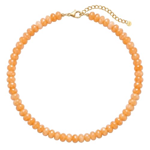 Gemstone Beaded Necklace for Women Colorful Natural Stone Freshwater Pearl Surfer Beach Rainbow Necklace Jewelry Gift - color: Orange