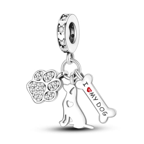 925 Sterling Silver Charm for Bracelet Necklace Women Dangle Pendant Beads | Love Faith Mom Ocean travel Butterfly Party Charm Beads Pendants DIY Jewelry Gift - color: Dog paw bone charms