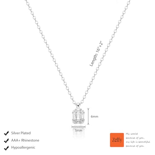 Zeffy Diamond Necklaces for Women, Dainty Gold Necklace 18k Gold Plated Layered Necklaces Simple Gold CZ Diamond Pendant Necklaces for Women Trendy Jewelry Gifts for Girls - color: Silver Solitaire Diamond Necklaces