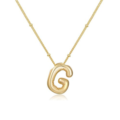 Gold Bubble Initial Necklace for Women Balloon Letter Necklace 18K Gold Plated Dainty Alphabet Pendant Puffy Name Personal Necklace - color: G