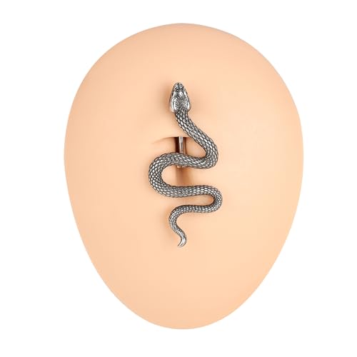 14G Surgical Stainless Steel Dangle Belly Button Rings for Women Belly Ring Dangling Piercing Jewelry CZ Snake lizard Skull Spider bat Halloween Party Punk Rock - style: Snake shaped