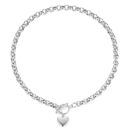 Stainless Steel Puffy Heart Pendant Round Chain Chunky Necklace - size: 20inch
