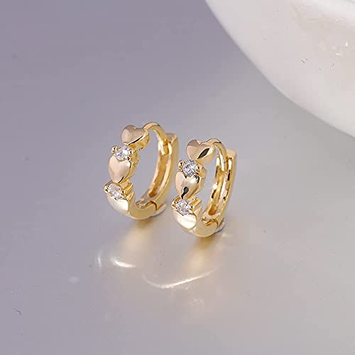 CiNily 14K White Gold Plated Small Hoop Earrings for Women Girls Heart Cubic Zirconia Hypoallergenic Earrings - color: Gold-white
