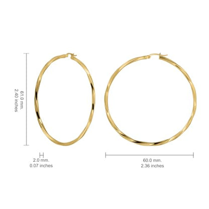 Hoops & Loops 925 Sterling Silver Twisted Hoop Earrings for Women - Hypoallergenic 14K Gold, Rose Gold, Black Flash Plated 2mm Thin Twist Design Round Click-Top Hoops, 15/20/25/30/35/40/50/60mm - color: Gold-60mm (2.36 inch)