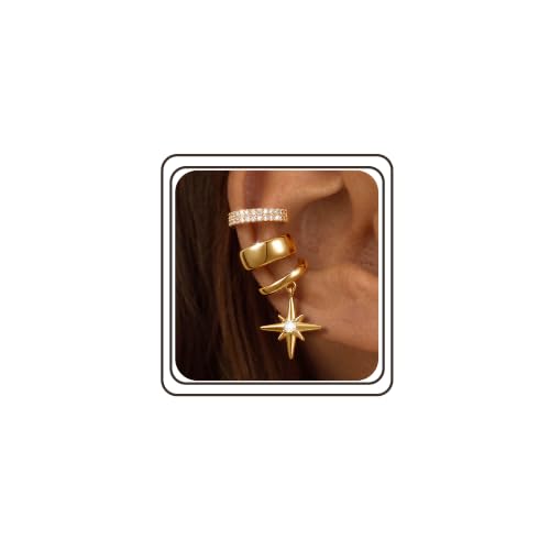 14K Gold Plated Layered Chunky Ear Cuff for Women Thick Ear Clips | Ear Cuff Earrings for Women,Hammered Texture design，Lightweight Hypoallergenic Ear Clips，trendy Jewelry for Daily Party Prom - color: gold 5