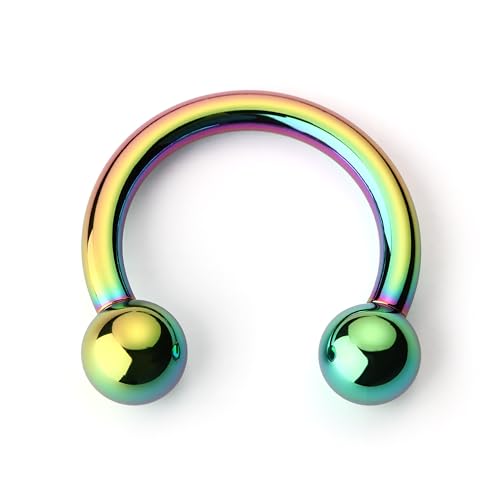 BodyBonita Anodized Septum Rings, G23 Titanium Nose Ring Horseshoe, Large PA Ring 6G 8G 12G, Internally Threaded Circular Barbell Stretched Gauges for Ears, CBR Body Piercing Jewelry for Women Men - color: Anodized Rainbow, size: 12G(2mm)-12mm