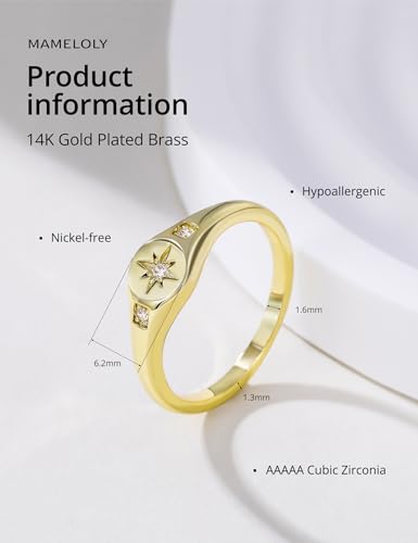 Mameloly 1.5mm 14K Gold Plated Wedding Bands for Women Dainty Stackable Thin Dot Ring Statement Ring Size 3-12 - color: Signet