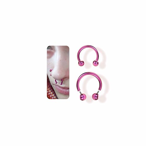 BodyBonita Anodized G23 Titanium Horseshoe Nose Ring Hoops for Women, 16G Septum Rings Circular Barbell, Conch Helix Daith Tragus Cartilage Lip Eyebrow Piercing Jewelry 8/10mm 2Pcs - color: Pink, Hand-Anodized