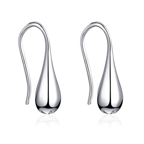 Pull Through Teardrop Dangle Earrings 925 Sterling Silver Simple Water Drop Earrings Birthday Mother's Day Christmas Gifts for Women - style: pull through teardrop earrings