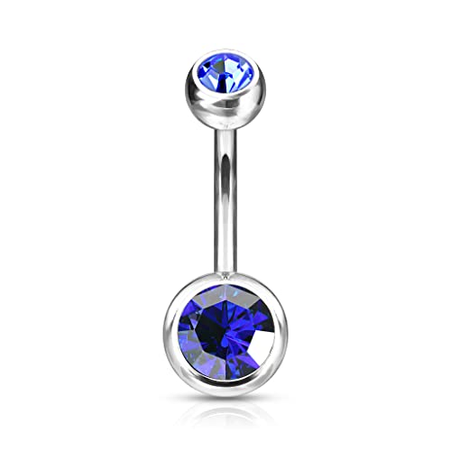 Forbidden Body Jewelry 14g Titanium Double Jeweled CZ Crystal Belly Button Ring - color: Blue