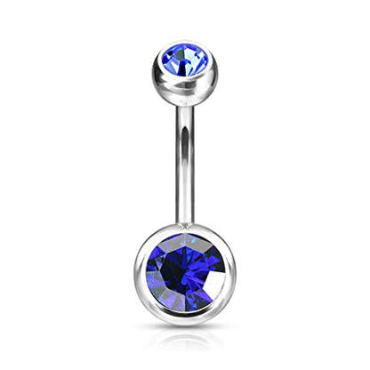 Forbidden Body Jewelry 14g Titanium Double Jeweled CZ Crystal Belly Button Ring - color: Blue