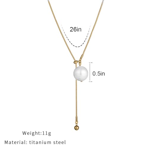 Pearl Lariat Necklace for Women Gold Silver Y lariat Pearl Necklace Long Pearl Sliding Necklace Adjustable Pearl Drop Necklace Thin Snake Chain Necklace Wedding Dress Jewelry