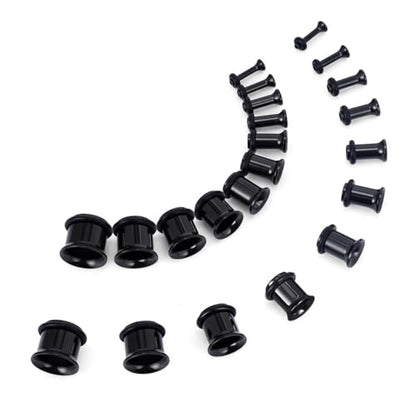 TBOSEN Precise Dimensions Stainless Steel Set Double|Single Flare Tunnel Screw Gauge Ear Expander Stretching Kit Piercing Mixed Size - color: Black-Single Flare, size: 1.6-10mm(14G-00G)
