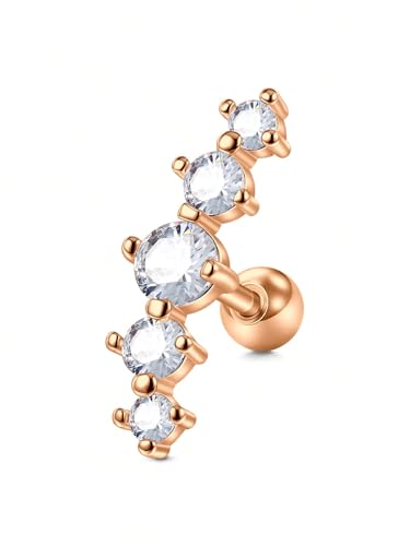 1pc 16G Cartilage Helix Tragus Earrings Jewelry Stainless Steel 6mm Earring Stud Flat & Ball Back Stud Earrings for Women - style: B -ball back, rose gold