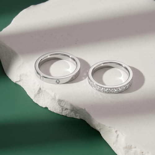 Stackable 2-Ring Set for Women, Daily Commute, Date & Couple - color: Silver