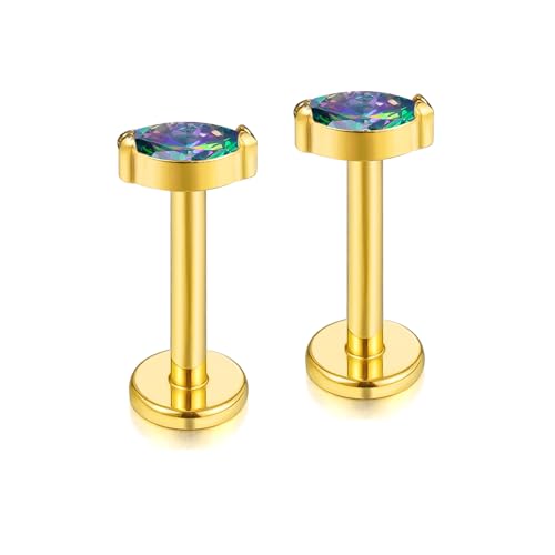 BelezaDosas G23 Titanium Labret Studs 16G Threadless Push-in Press Fit Lip Cluster Tragus Helix Lobe Conch Rook Medusa Cartilage Monroe Earring Push Back Piercing Jewelry - color: 16g8mm eye gd vm