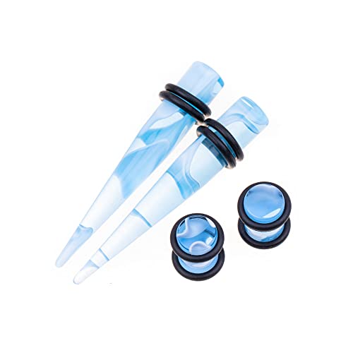 50 PCS Ear Stretching Kit 14Gauges-00Gauges Earring Marble Acrylic Taper Piercing Jewlery Sets - color: Blue