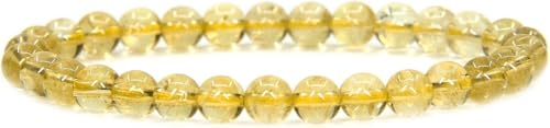 Angelstones Gemstones 6mm Round Beads Healing Crystal Bracelet for women | Natural Gemstone, Handmade Gifts for Women, Healing Crystal Round Beaded Stretch Bracelets, Unisex Jewelry for Women and Men - color: Citrine