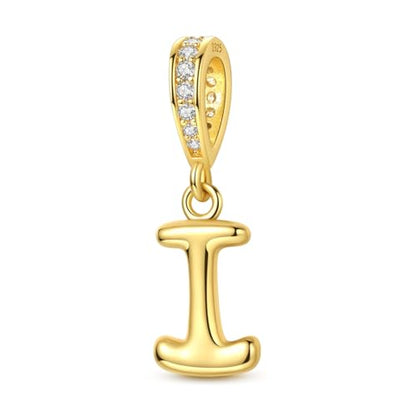 Hapour Gold Initial Letter Charms 925 Sterling Silver Alphabet Beads | 14K Gold Plated, A-Z Letter Charms, For Bracelets Necklace, Cubic Zirconia, DIY Dangle Pendant Beads, For Women Mom - color: Golden initial letter I