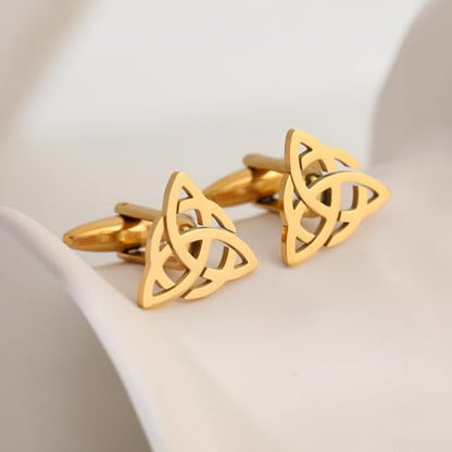 Men's Cufflinks Celtic Knot Cufflink Charm Stainless Steel Cutout Design Shirt Cuff Buttons for Husband - color: black