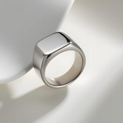 Mens Stainless Steel Plain Signet Rings 4/7/10/14MM Rectangular Pinky Rings | High Polish Classic Blank Thumb Rings, Everyday Comfit Wear, Gift for Men - color: Silver14