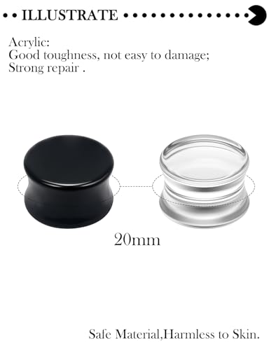 6G-50mm Acrylic Solid Gauges for Ear Tunnel Plugs Stretcher lightweight Plugs Clear Black Double Flared Flesh Tunnels Earrings for Women Men - color: Clear/Black:20mm = 25/32 inch