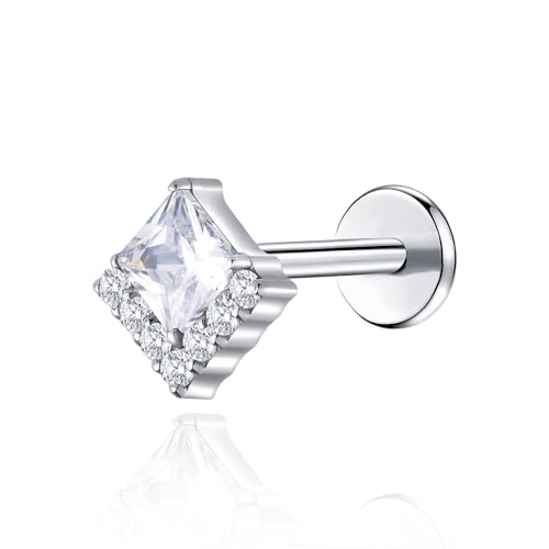 1pcs 16G 18G G23 Titanium Threadless Labret Studs Push-in Labret Lip Cluster Tragus Helix Conch Lobe Rook Cartilage Push Back Piercing Jewelry Earring - style: Square-clear
