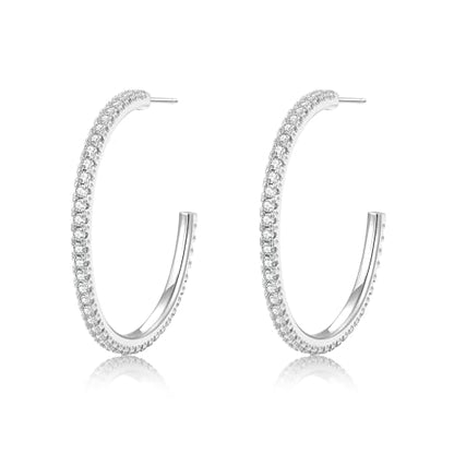925 Sterling Silver Earrings Large Rhinestone Hoop Earrings Big Cubic Zirconia Hoop Earrings Thin Rhinestones Round Hoop Earrings for Women 20/30/40/50/60/70mm Sparkly Hoops With Crystals for Womens - color: 40mm-Silver