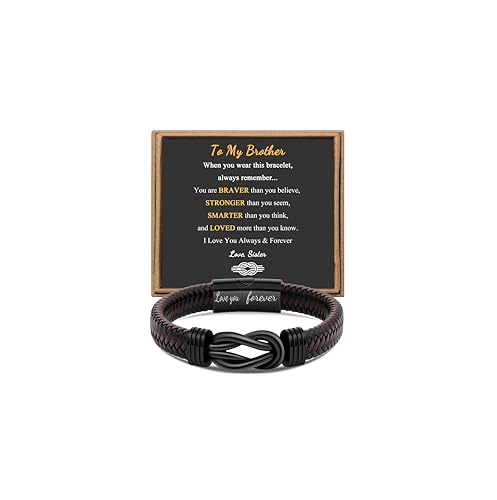 Gift for Men Infinity Bracelet for Men Dad Husband Boyfriend Son Grandson Brother Nephew Uncle Brown Braided Leather Forever Linked Together Stainless Steel Engraved with Love You Forever Jewelry 7.5|8.5|9 Inches - color: To My Brother, size: 7.5 Inches