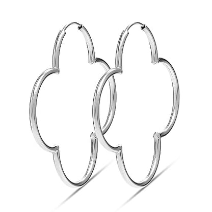 LeCalla 925 Sterling Silver Clover Hoop Earrings for Women | Lightweight Endless Clover Flower Shaped Earrings | Quatrefoil Open Hoop Earring Jewelry Gifts for Women - color: Clover Hoop - Silver 50MM(Large)