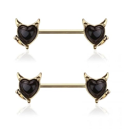 Pierced Owl 14GA 316L Stainless Steel Devil Heart Nipple Barbells, Sold as a Pair - style: Gold Tone