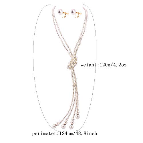 Handmade Faux Pearl Necklace and Clip on Earrings Jewelry Sets for Women Bib Choker Collar Necklace - color: Double Necklace+Screw Clip Earrings