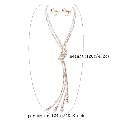 Handmade Faux Pearl Necklace and Clip on Earrings Jewelry Sets for Women Bib Choker Collar Necklace - color: Double Necklace+Screw Clip Earrings