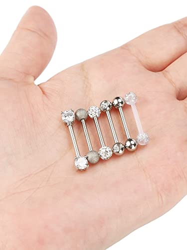 Sumind 14g Stainless Steel Nipple Tongue Rings Surgical Stainless Steel Straight Barbell Rings Body Nipple Piercing Cubic Zirconia Jewelry for Women Men