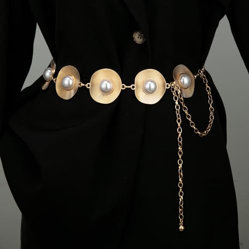 ILuvatar Western Metal Concho Belt for Women Cowgirl Waist Chain for Women Dress Pants Adjustable - color: Gold-s36