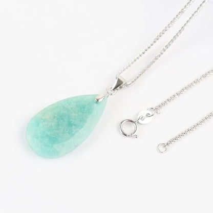 iSTONE 925 Sterling Silver Natural Crytral for Womens Pendant Necklace, Gemstone Birthstone with 17.8" Silver Chain Ladies - color: Amazonite- faceted