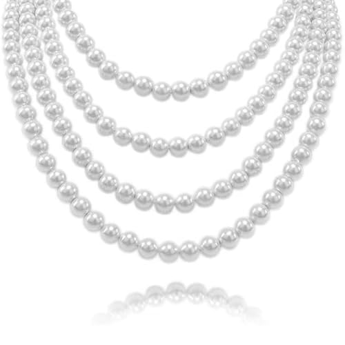 Faux Pearl Necklace for Women Multi Strand Pearl Necklaces Layered Long Pearls Beaded Necklace Wedding Party Costume Jewelry - color: 02Pearl
