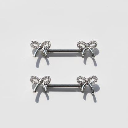 BSJ4U Nipple Piercing Jewelry 14G Stainless Steel Nipple Rings for Women Heart Butterfly Flower Bow Nipple Barbells - color: Silver CZ Nipple Piercing Jewelry