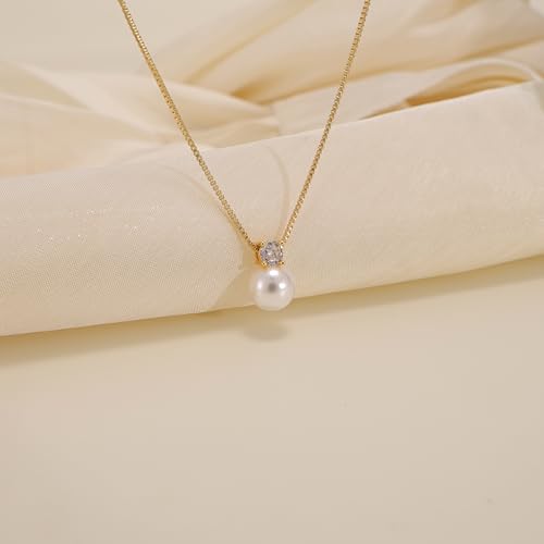 Pearl Necklaces for Women Trendy,Dainty Pearl Pendant Necklace | 14k Gold Plated Elegant Pearl Necklace,Simple Pearl Pendant,Dainty Gold Jewelry,Waterproof Summer Bridal Wedding Accessories - color: GOLD-11
