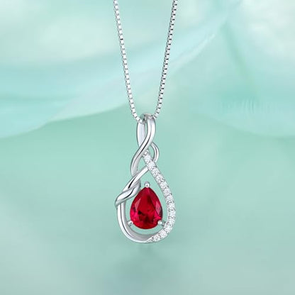 STARCHENIE Infinity Teardrop Necklace for Women 925 Sterling Silver Pendant Birthstone Jewelry - color: Silver-07-Jul-Ruby